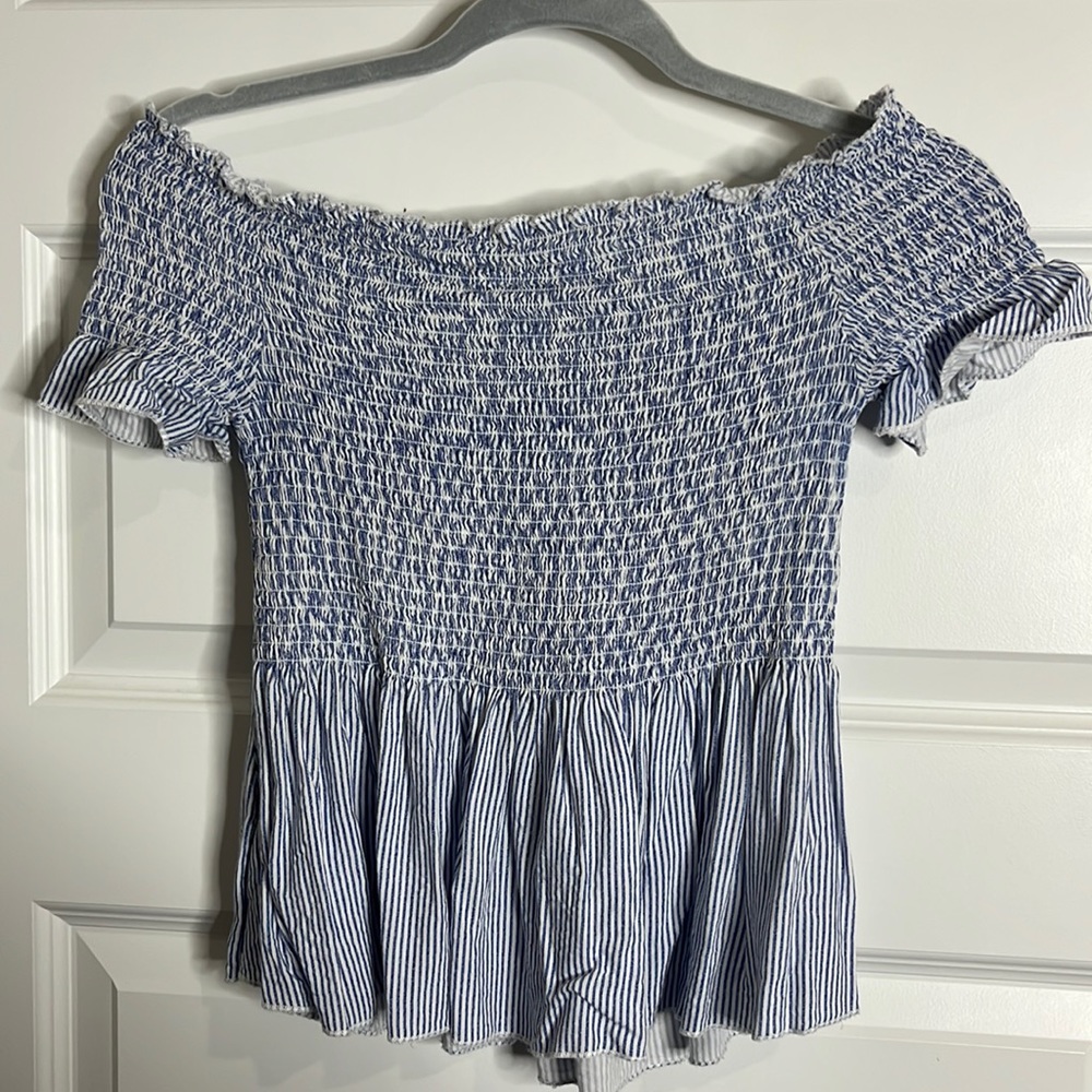 Blue and White Stripped Off the Shoulder